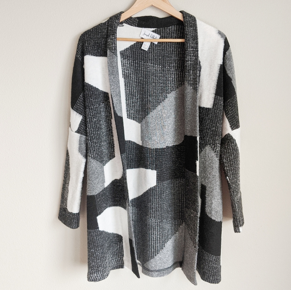 Joseph Ribkoff Black White Geometric Open Sweater